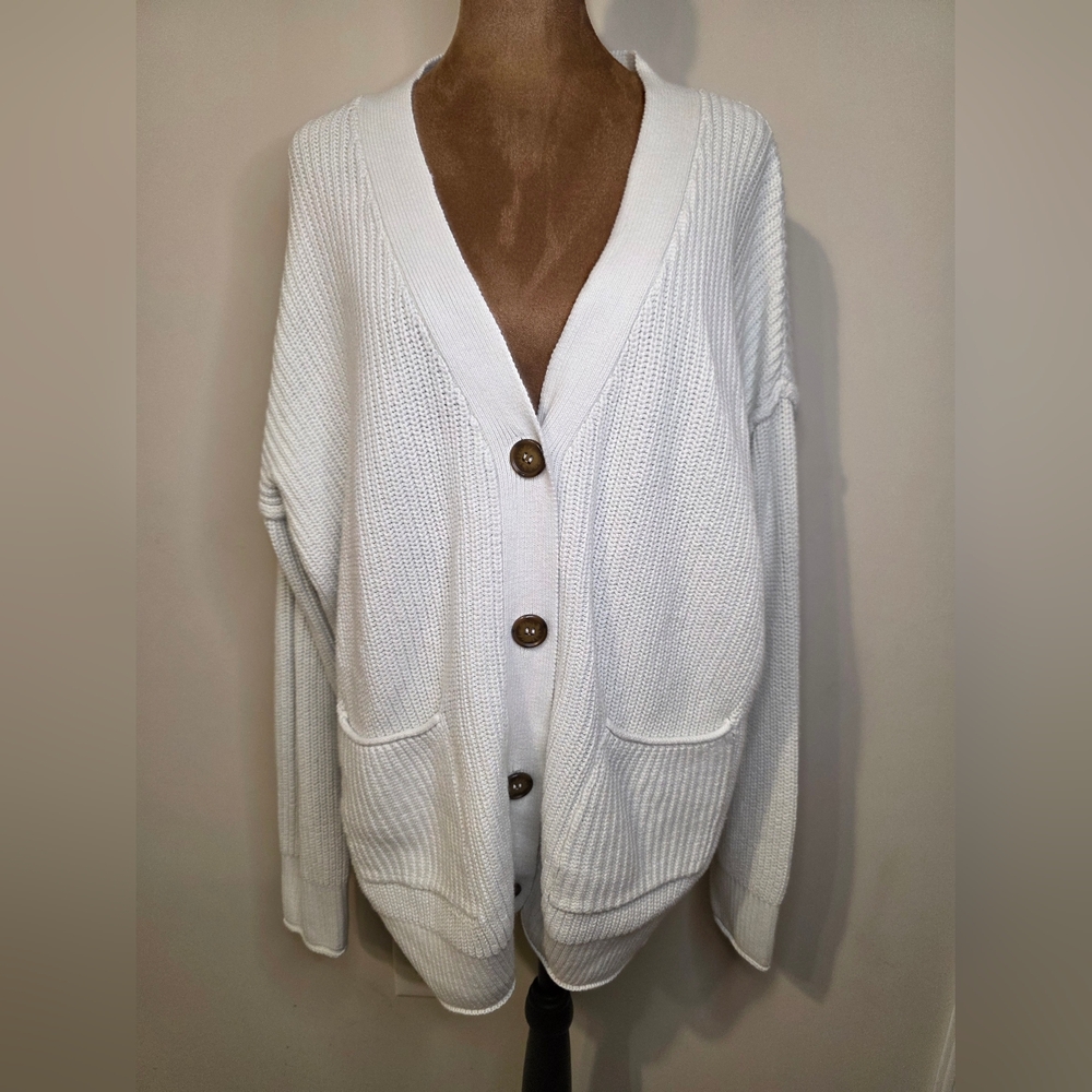 Forever 21 Cream Ribbed Button-Up Cardigan – Size Large